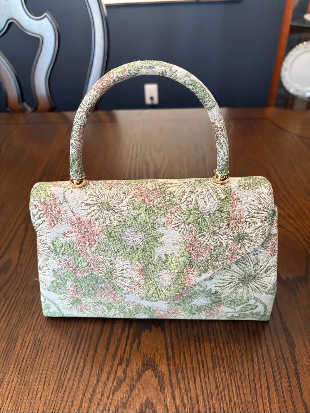 Haute Hippie Floral Jacquard Satchel in Green, Pink & Cream